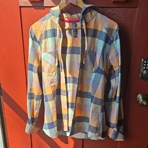 Plaid Hooded Shirt in Blue and Orange